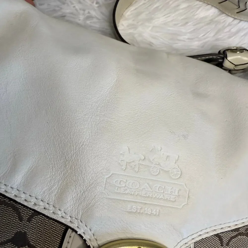 y2k COACH 2007 Bleeker 11434 Brown Bone Canvas Flap Shoulder Bag